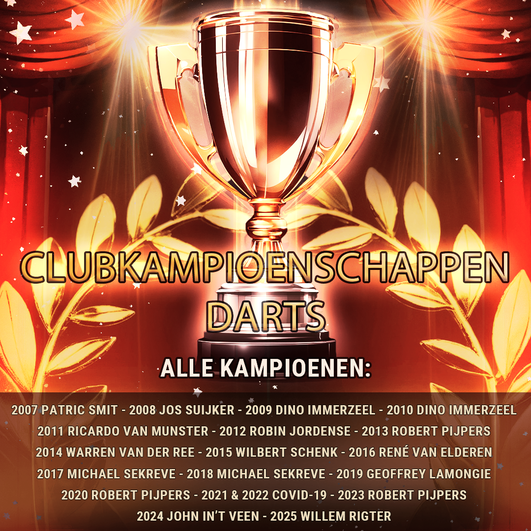 Clubkampioenschappen darts alle winnaars inclusief 2025